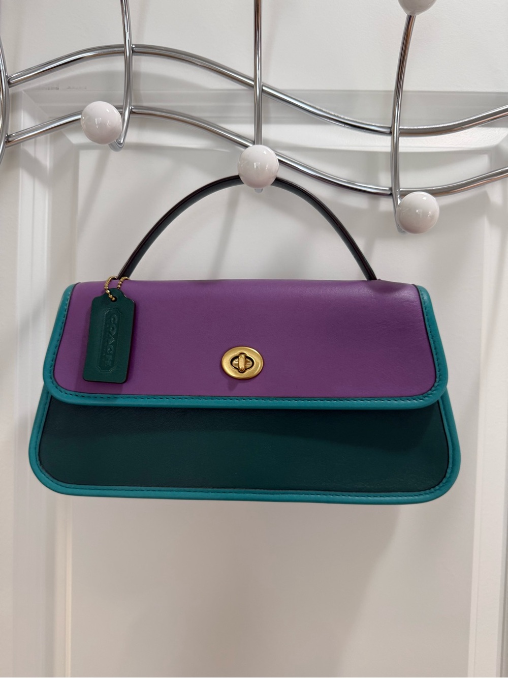 Coach Purple & Teal Leather Top-Handle Satchel